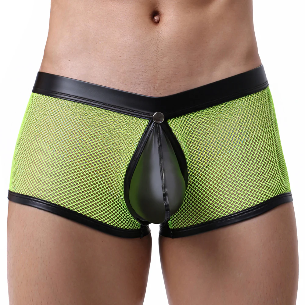 Cerise Cutout Rear Faux Leather & Fishnet Mini Boxers - Image 11