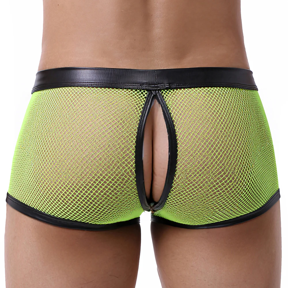 Cerise Cutout Rear Faux Leather & Fishnet Mini Boxers - Image 12