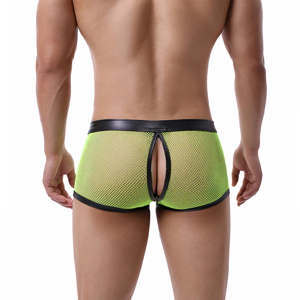 Cerise Cutout Rear Faux Leather & Fishnet Mini Boxers - Image 14
