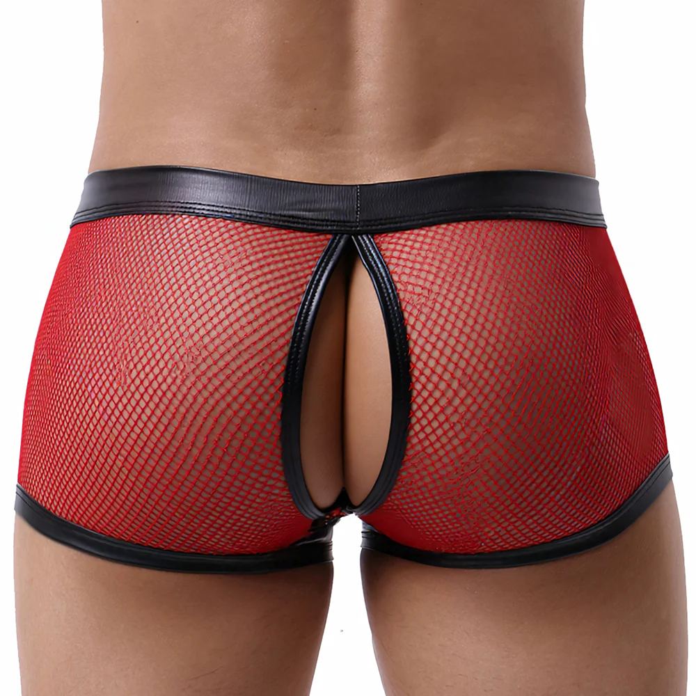 Cerise Cutout Rear Faux Leather & Fishnet Mini Boxers - Image 8