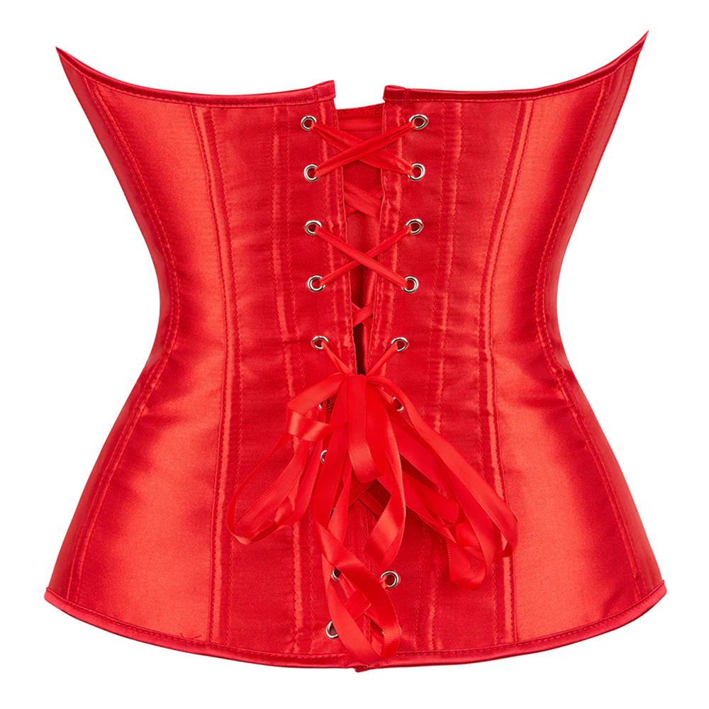 Cerise Satin Lace-Up Overbust Corset - Image 6