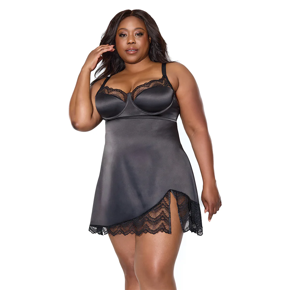 Coquette Ever After Asymmetrical Satin & Lace Chemise - Curvy - Image 4