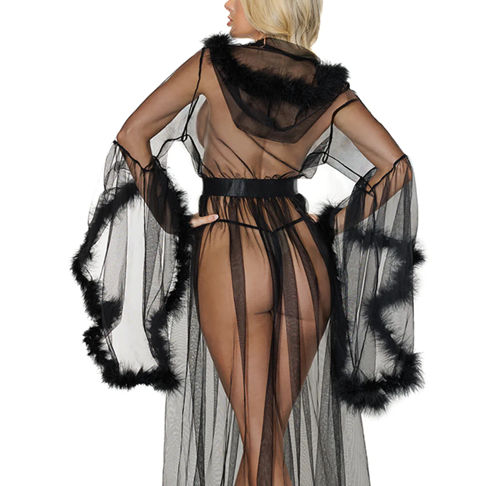 Coquette Your Command Sheer Tulle & Marabou Hooded Robe - Image 2