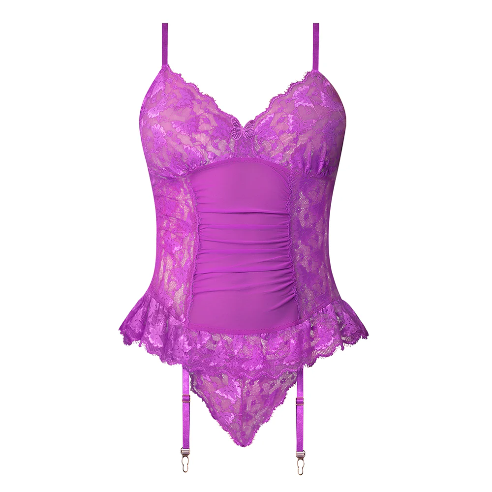 Exposed Butterfly Fantasies UV Lace Basque & Panty Set - Curvy - Image 5