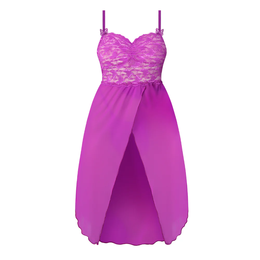 Exposed Butterfly Fantasies UV Lace Split-Front Gown & Thong - Curvy - Image 6