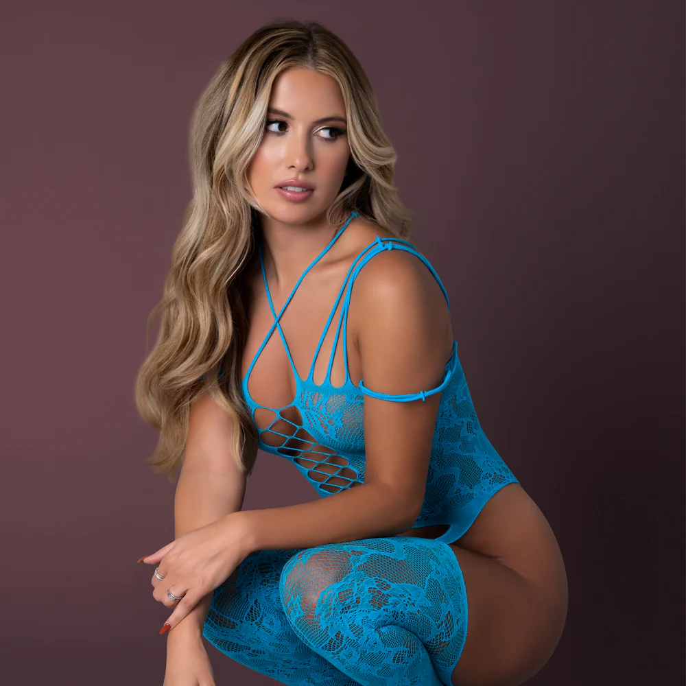 Exposed Seamless Crisscross Lace Gartered Bodystocking - Image 4