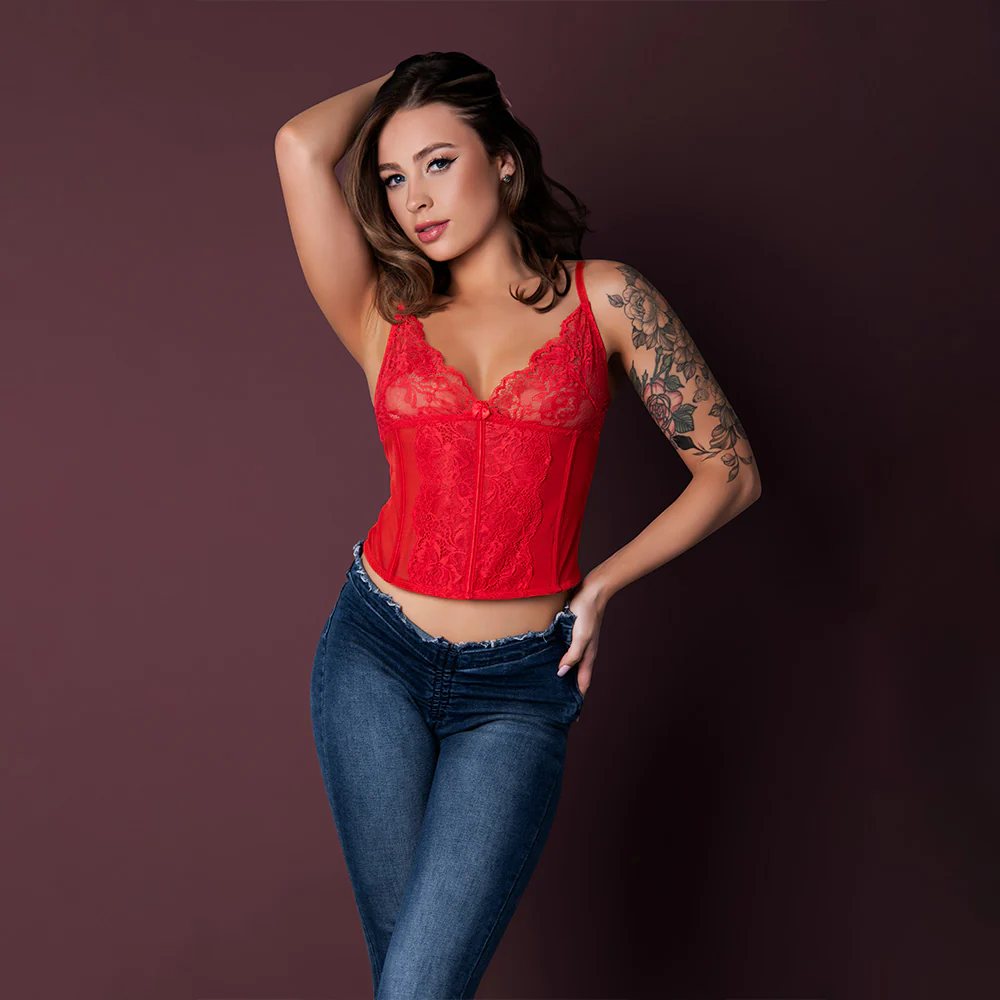 Exposed Sugar High Sheer Lace Bustier & Boy Shorts Set - Image 6