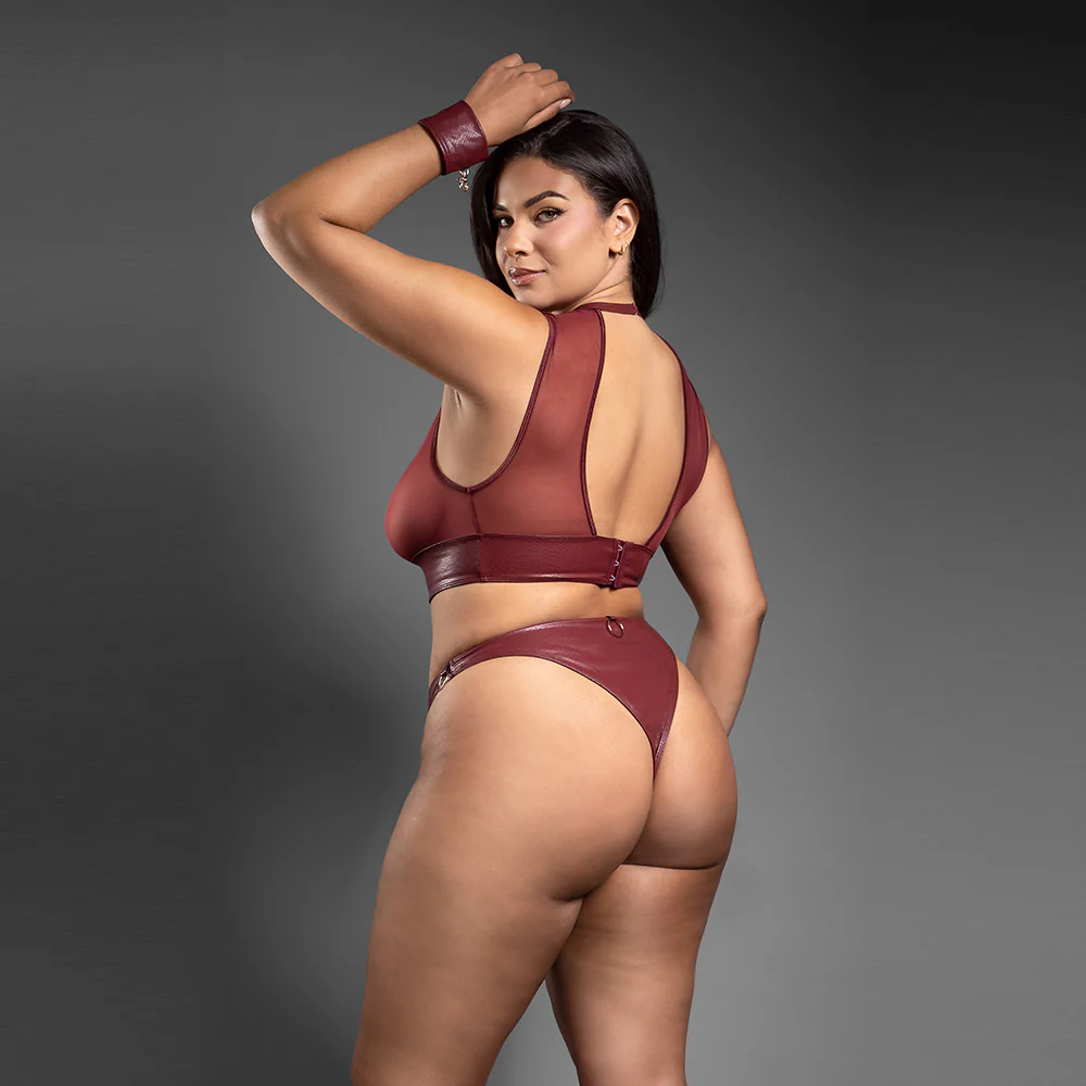 Fantasy Lingerie Domina Cutout Top, Crotchless Panty & Cuffs - Curvy - Image 4