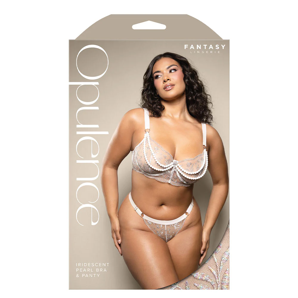 Fantasy Lingerie Embroidered Mesh Pearl Bra & Panty Set - Curvy - Image 4