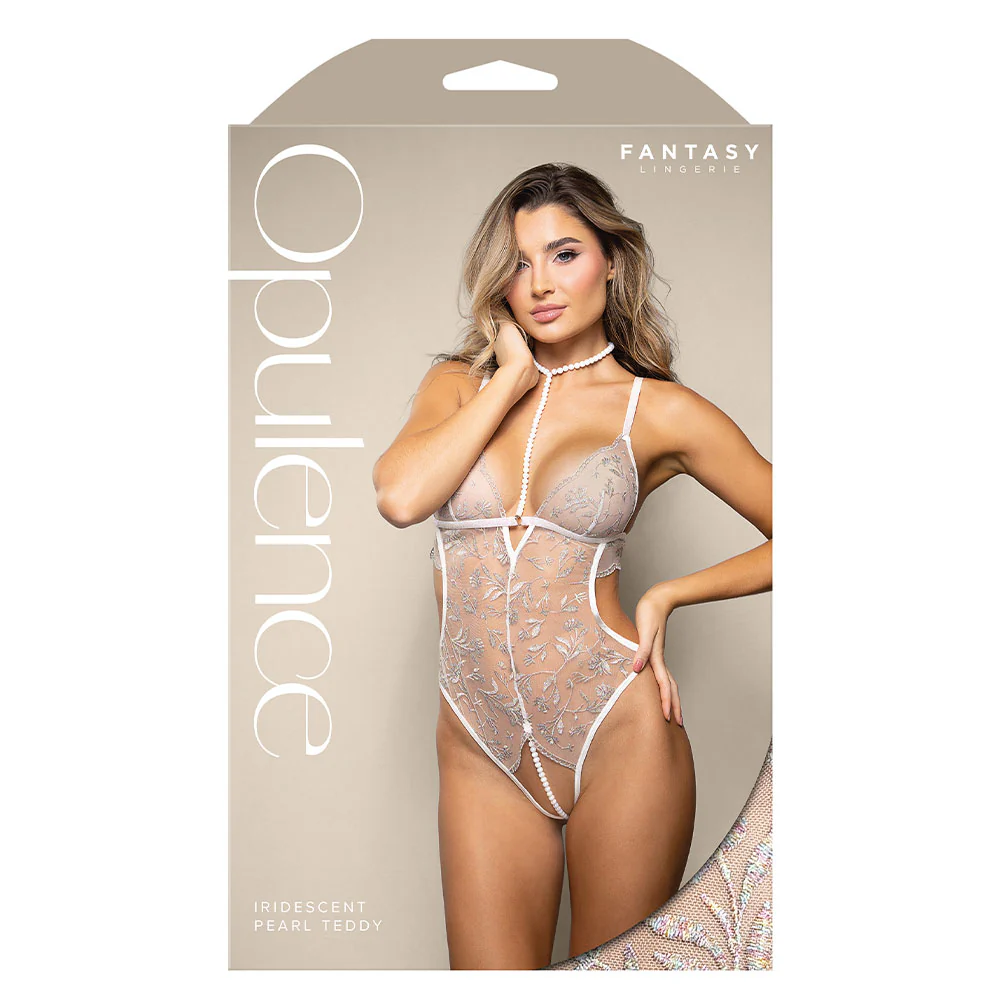 Fantasy Lingerie Embroidered Mesh Pearl Crotch Cutout Teddy - Image 6