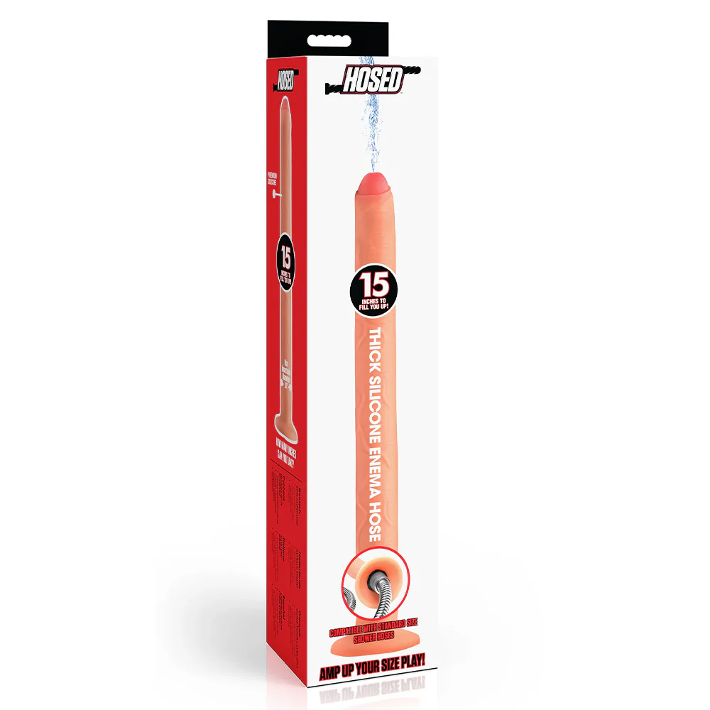 Hosed 15" Thick Silicone Enema Shower Dildo - Image 3