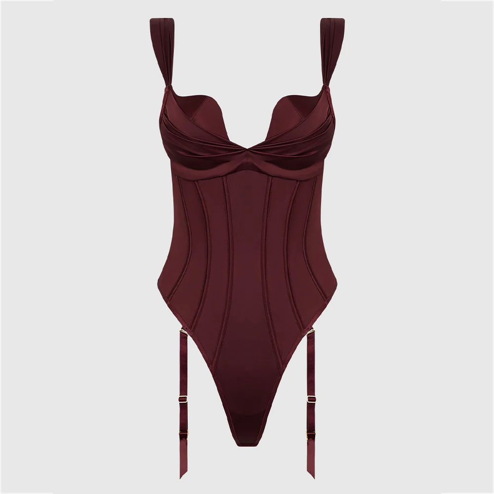 House of Desire Brigeta Satin Push-Up Gartered Corset Teddy - Image 6