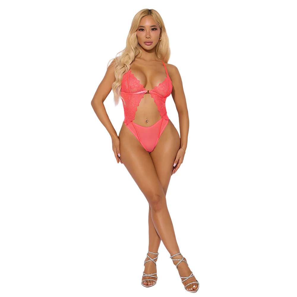 House of Desire Eden Embroidered Lace & Mesh Cutout Teddy - Image 6