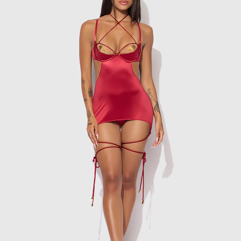House of Desire Iryna Satin & Rope Open-Rear Chemise Set - Image 7