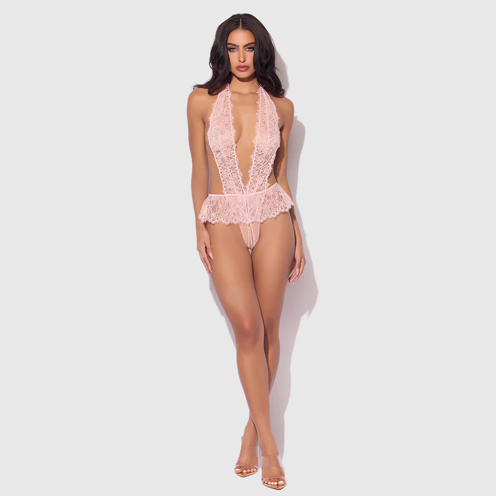 House of Desire Jocelyn Lace & Pearl Crotchless Teddy - Image 3