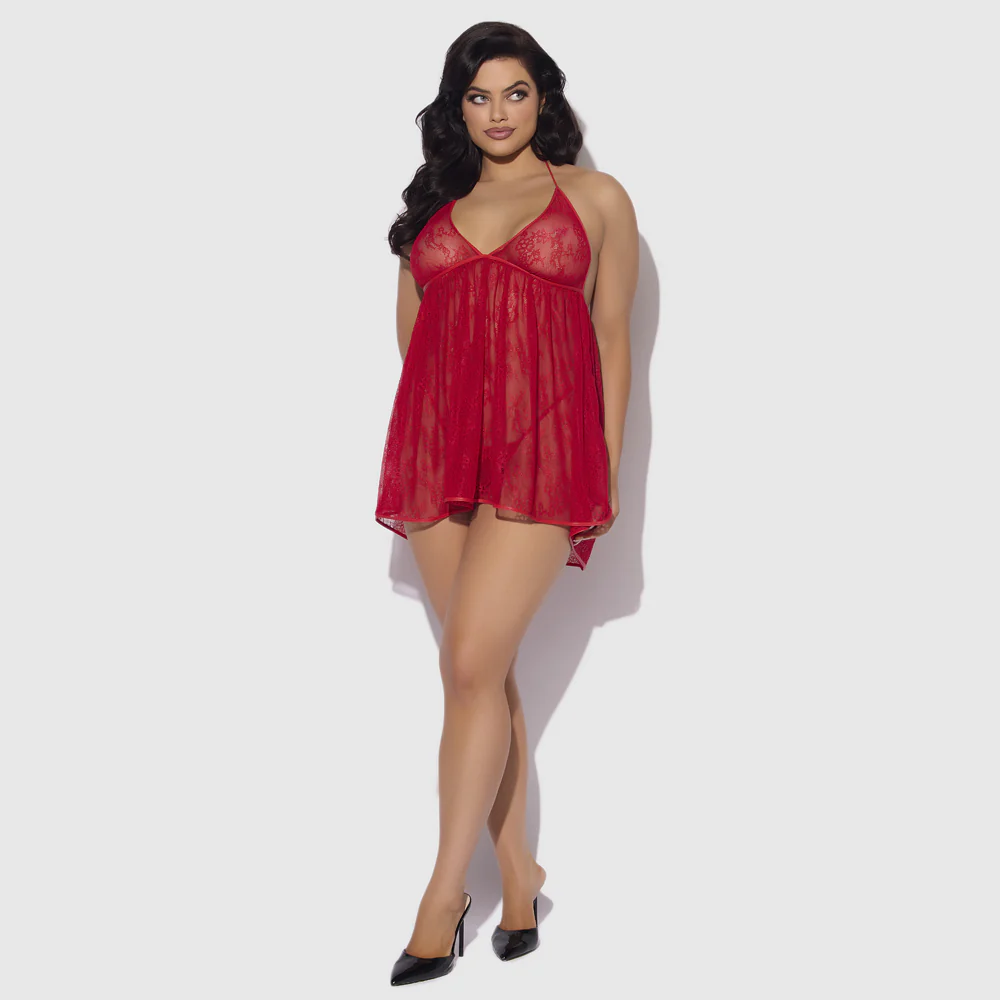 House of Desire Kiki Sheer Lace Open-Rear Babydoll & G-String - Curvy - Image 7