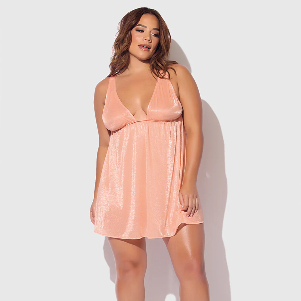 House of Desire Yvone Shimmer Mesh Babydoll & G-String - Curvy - Image 3