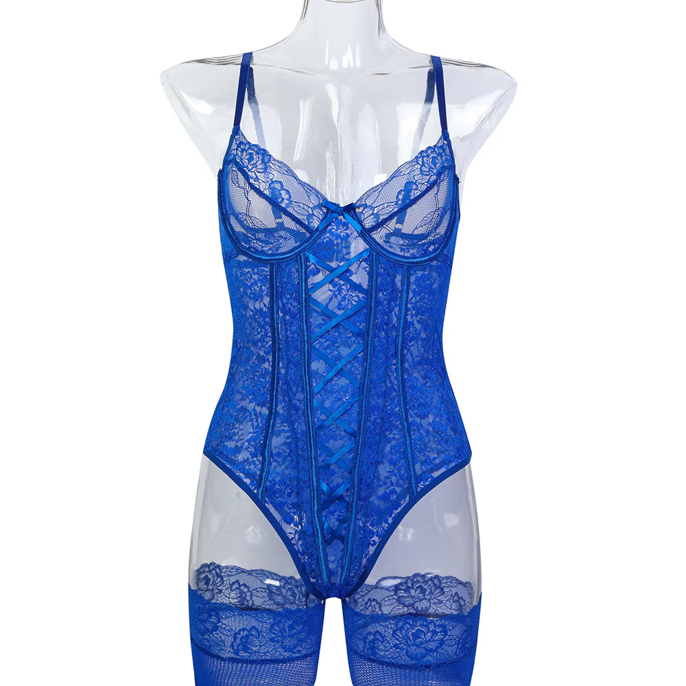 JSY Sheer Lace Criss-Cross Underwire Teddy - Image 7