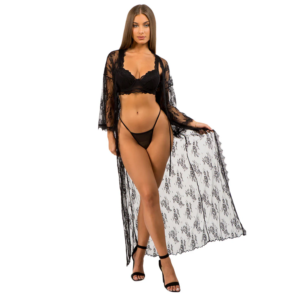 Just Sexy Lingerie Long Sheer Eyelash Lace Robe & G-String - Image 6