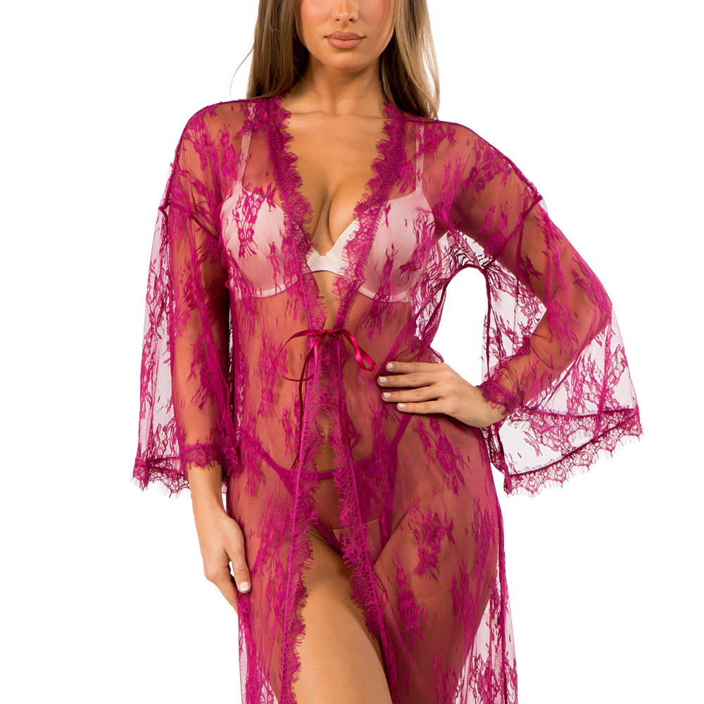 Just Sexy Lingerie Long Sheer Eyelash Lace Robe & G-String - Image 7