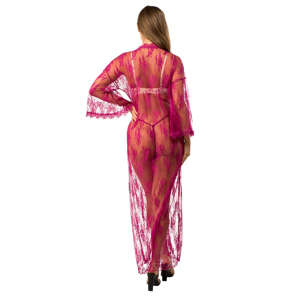 Just Sexy Lingerie Long Sheer Eyelash Lace Robe & G-String - Image 9
