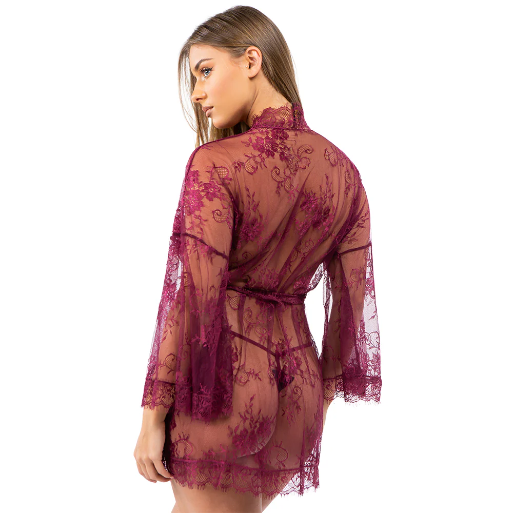 Just Sexy Lingerie Short Sheer Eyelash Lace Robe & G-String - Image 10
