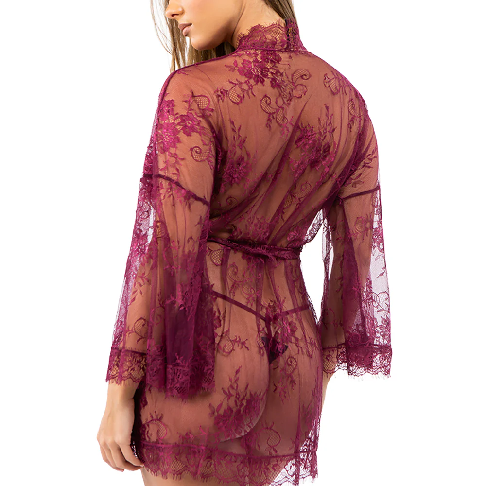 Just Sexy Lingerie Short Sheer Eyelash Lace Robe & G-String - Image 8