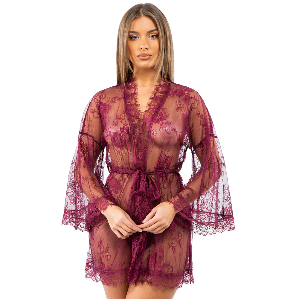 Just Sexy Lingerie Short Sheer Eyelash Lace Robe & G-String - Image 9