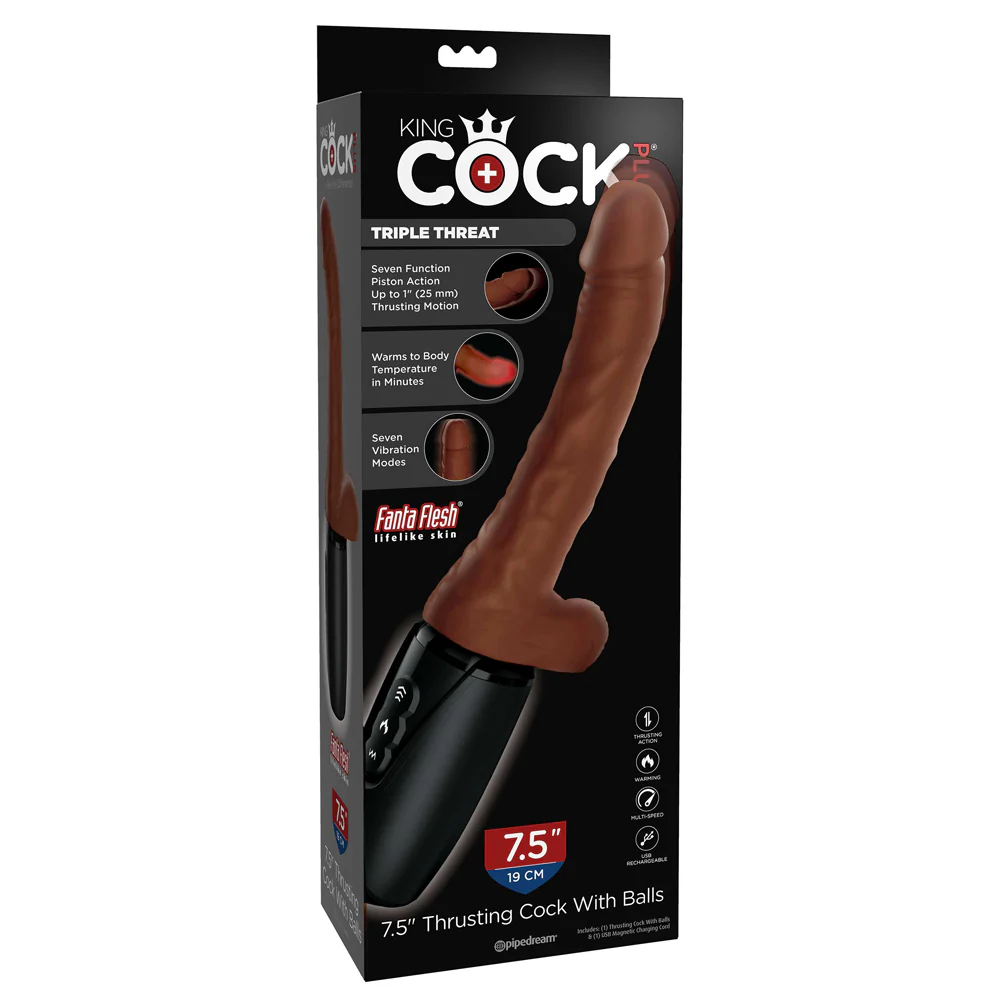 King Cock Plus 7.5" Triple Threat Thrusting, Warming Vibrating Dildo - Image 9