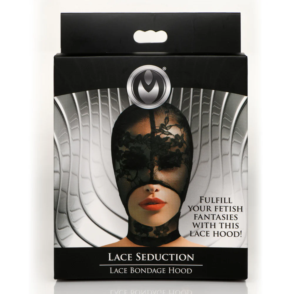 Master Series Lace Seduction Open Mouth Sheer Bondage Hood - Image 3