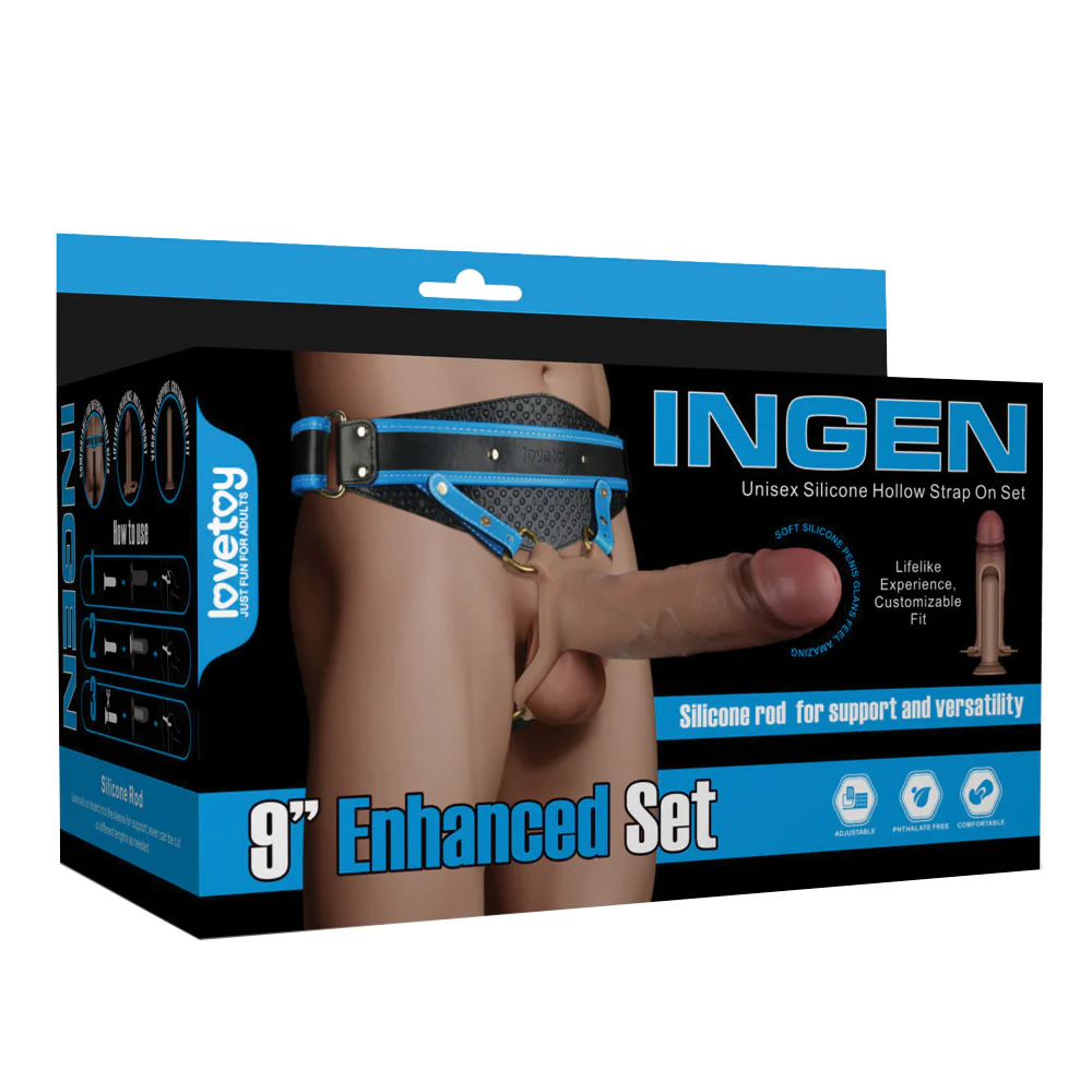 Lovetoy Ingen 9" Enhanced Unisex Hollow Silicone Strap-On Set - Image 15