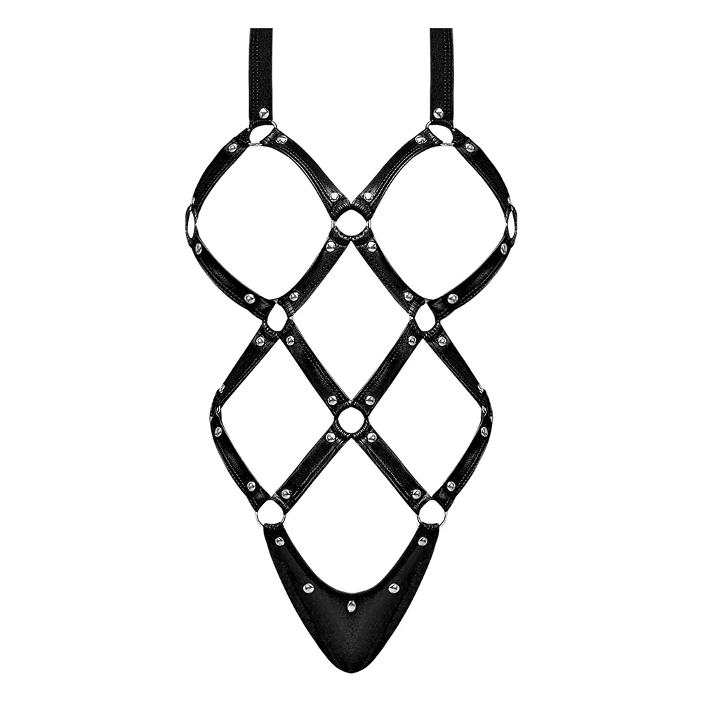 Lust Fetish Contessa Cupless Wet Look Cage Strap Teddy - Image 5