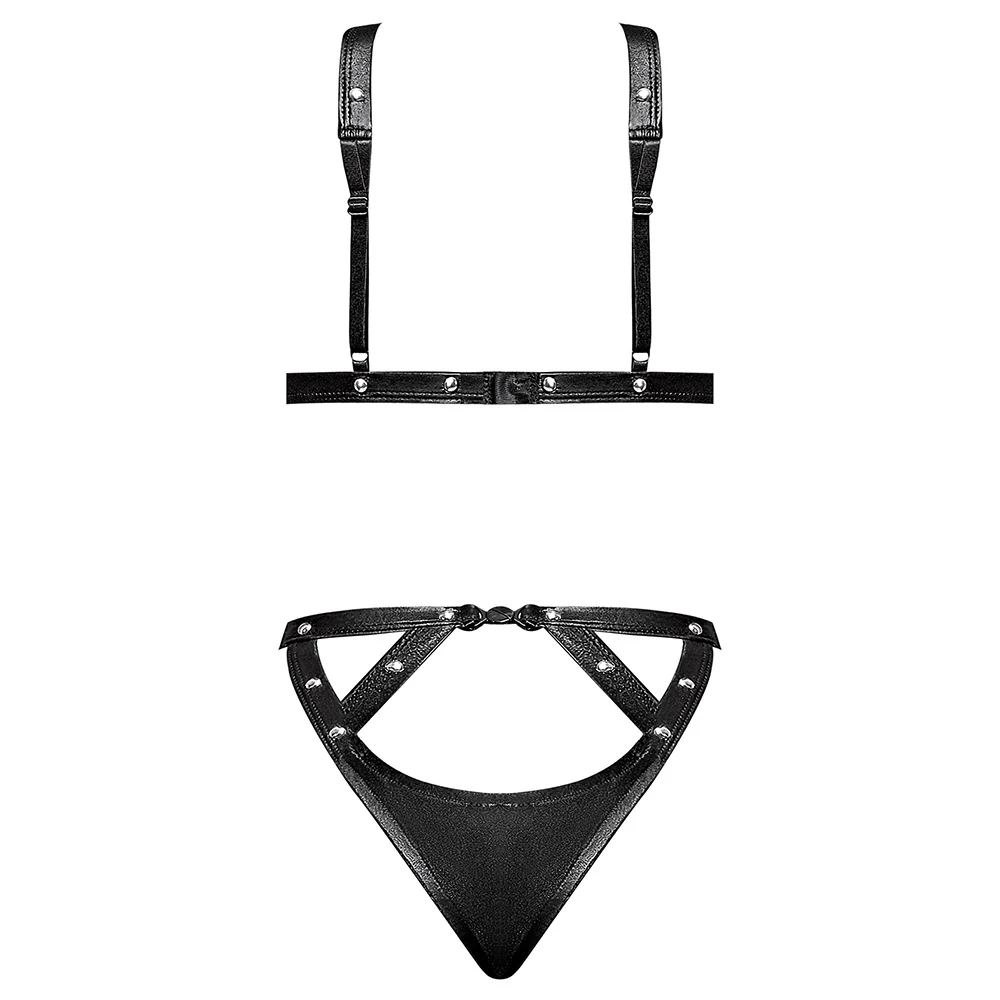 Lust Fetish Contessa Cupless Wet Look Cage Strap Teddy - Image 6