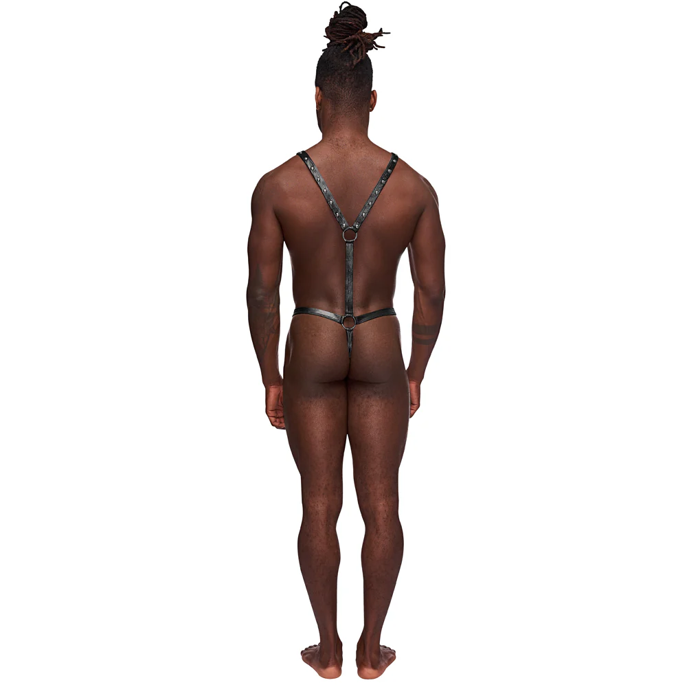 Male Power Fetish Warrior Wet Look Studded Thong X-Harness - Image 4