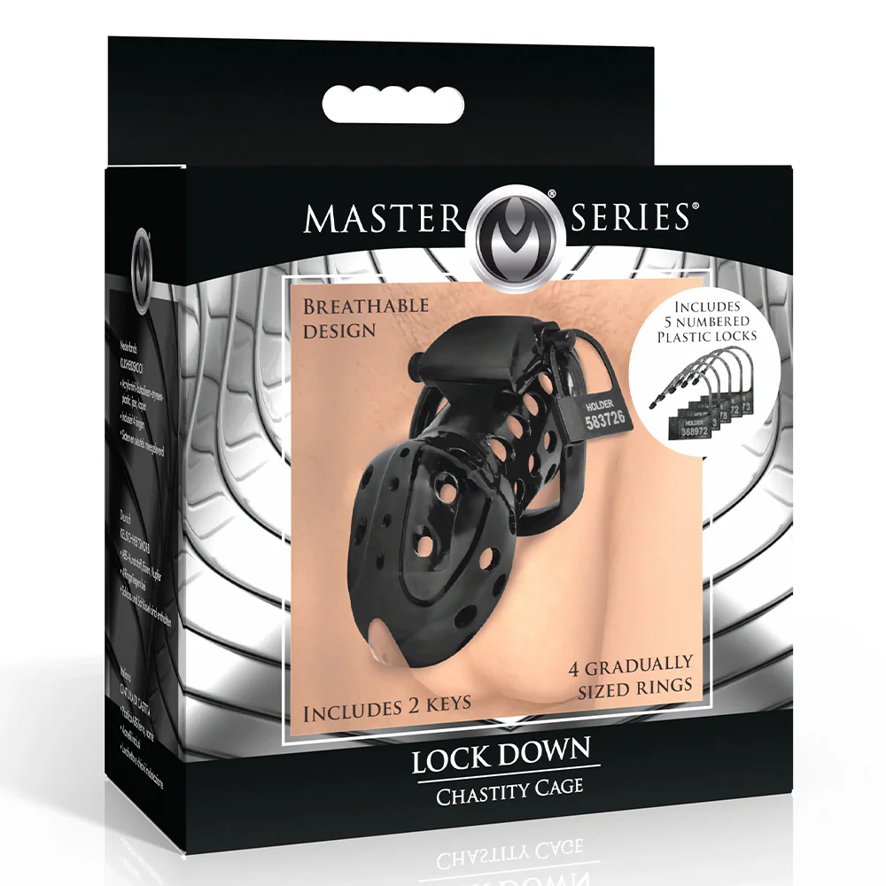 Master Series Lock Down Breathable Plastic Chastity Cock Cage - Image 6