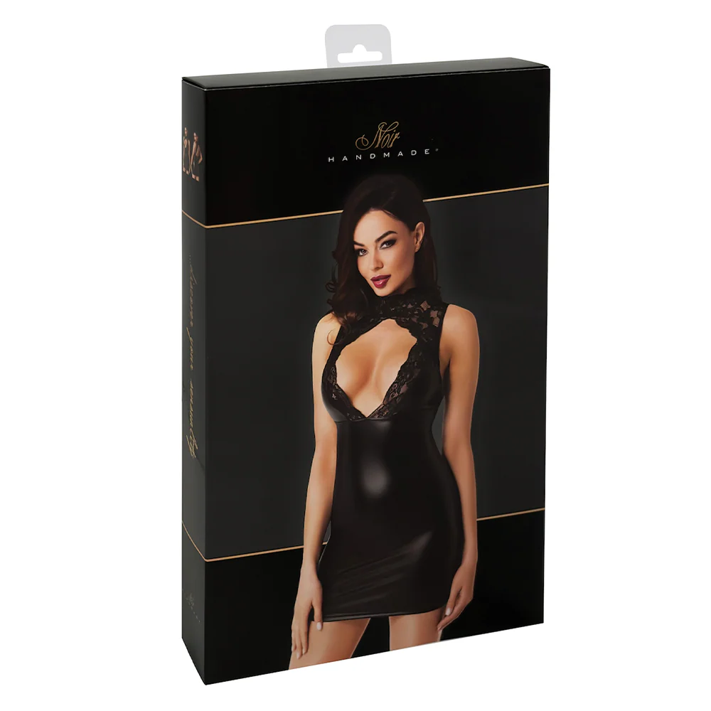 Noir Handmade Pandora Powerwetlook & Lace Keyhole Mini Dress - Image 7