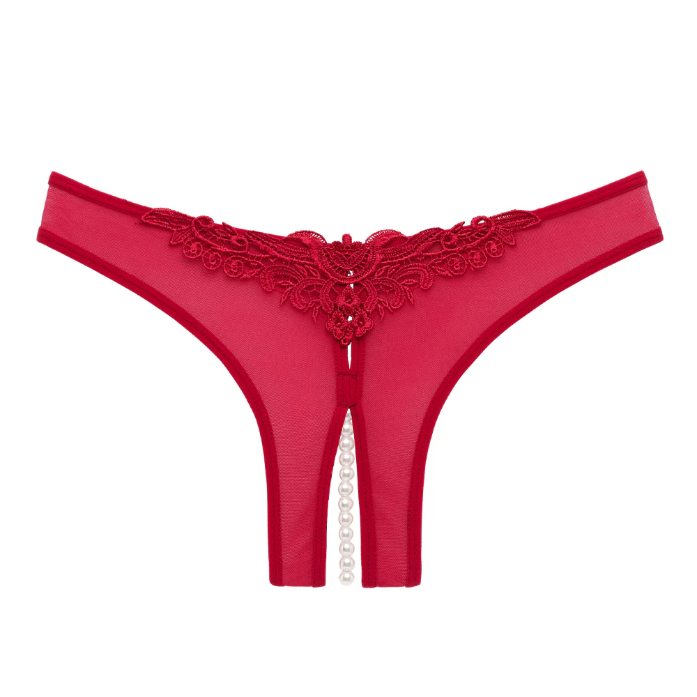 Oh La La Cheri Paradise Crotchless Lace & Mesh Pearl Thong - Curvy - Image 7
