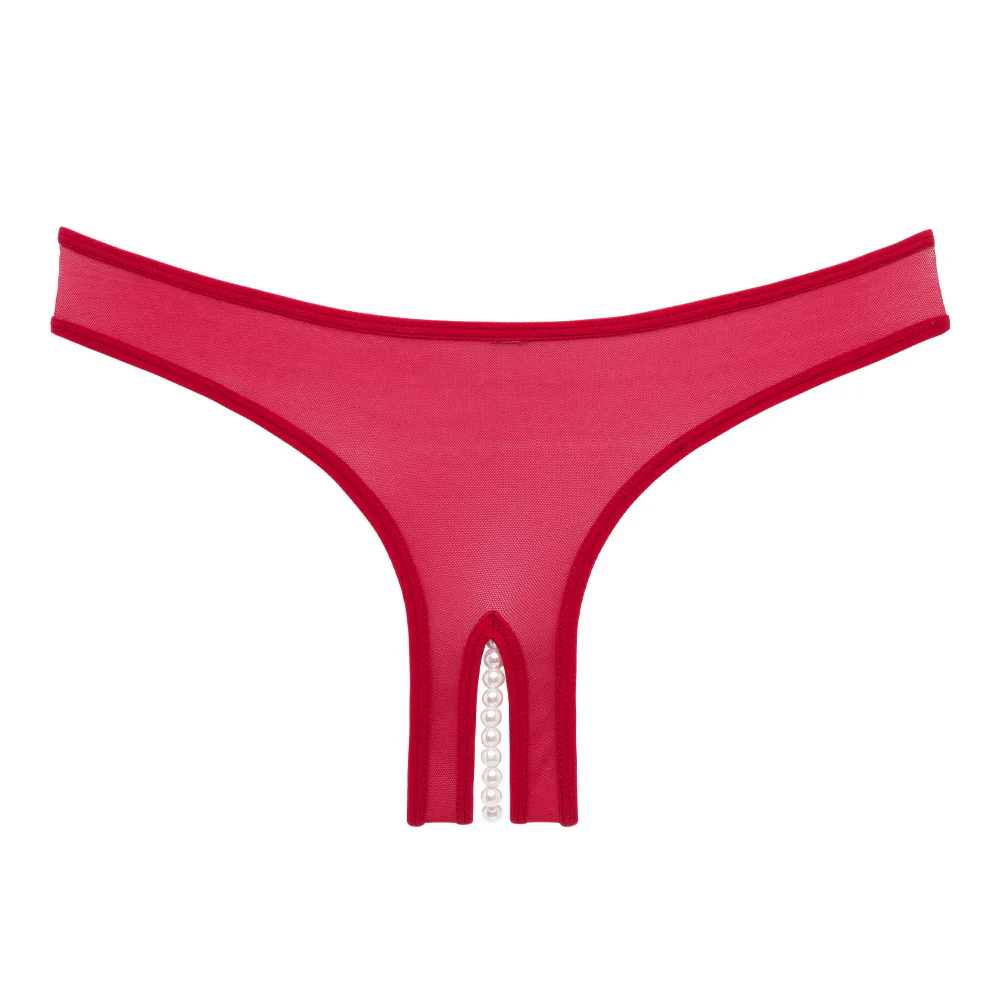 Oh La La Cheri Paradise Crotchless Lace & Mesh Pearl Thong - Curvy - Image 8