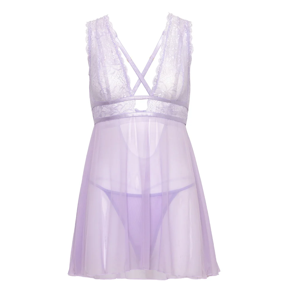 Oh La La Cheri Stassi Sheer Lace & Mesh Babydoll & G-String - Image 6