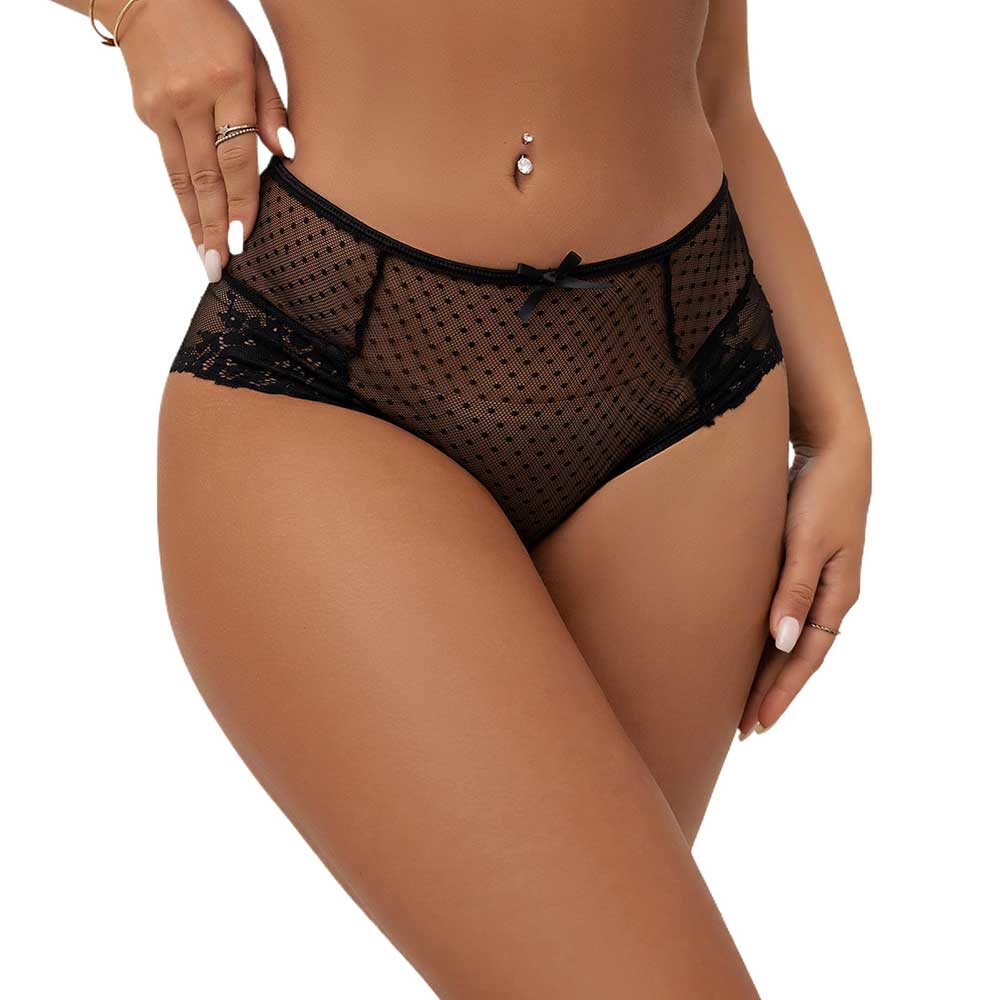 Oh Yeah Corset Back Sheer Polka Dot Mesh & Lace Panty - Image 2