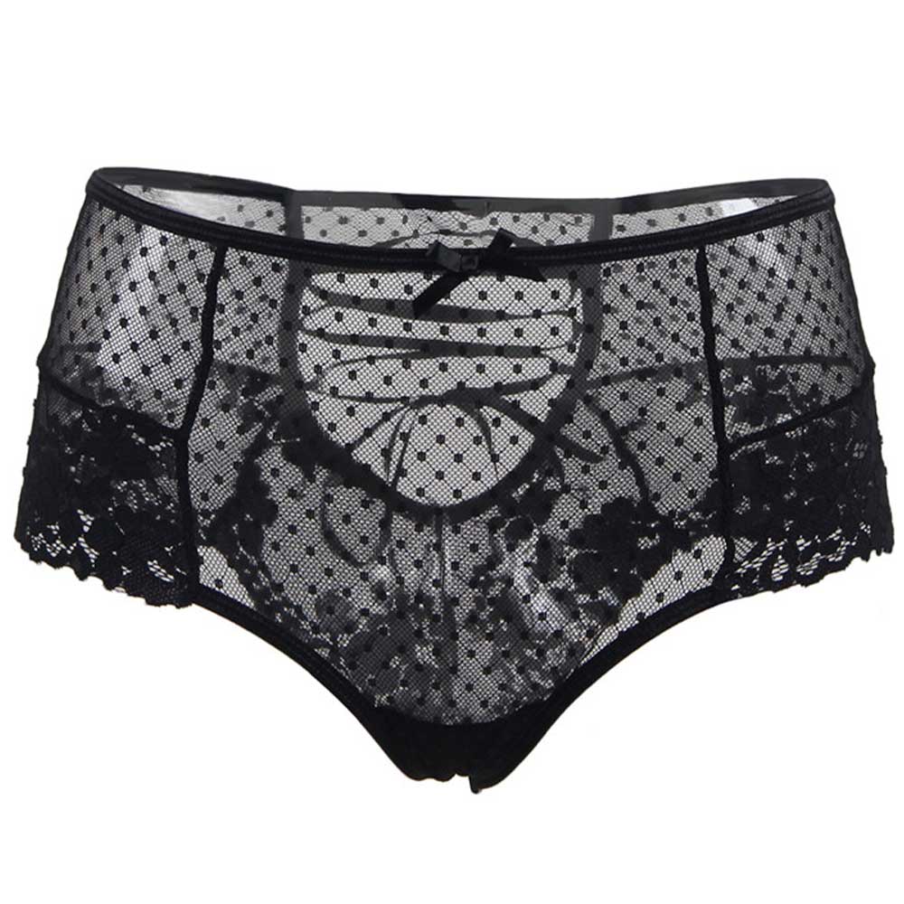 Oh Yeah Corset Back Sheer Polka Dot Mesh & Lace Panty - Image 5