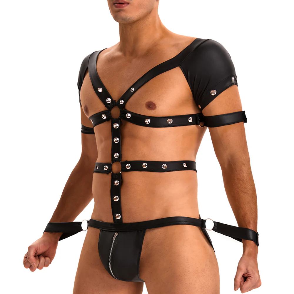 Oh Yeah Wet Look Full Body Jockstrap Harness With Cuffs - Image 2
