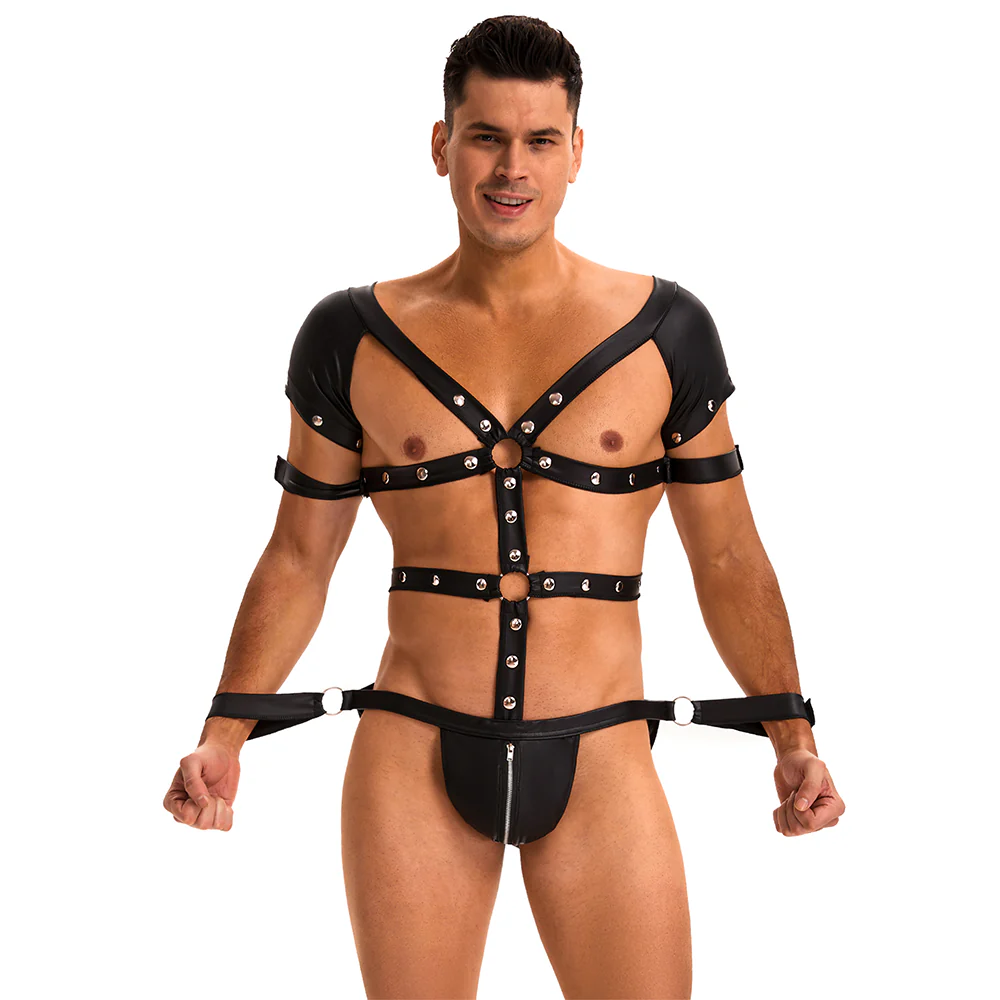 Oh Yeah Wet Look Full Body Jockstrap Harness With Cuffs - Image 4