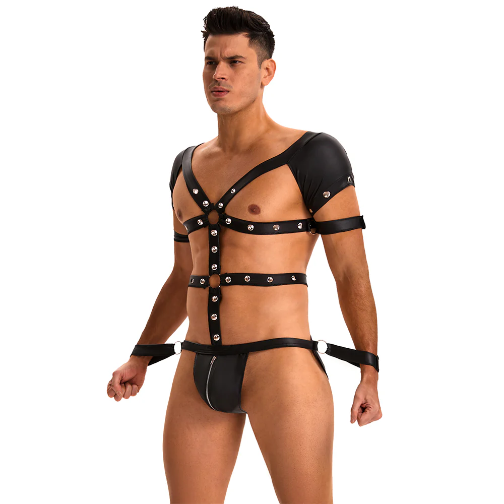 Oh Yeah Wet Look Full Body Jockstrap Harness With Cuffs - Image 5