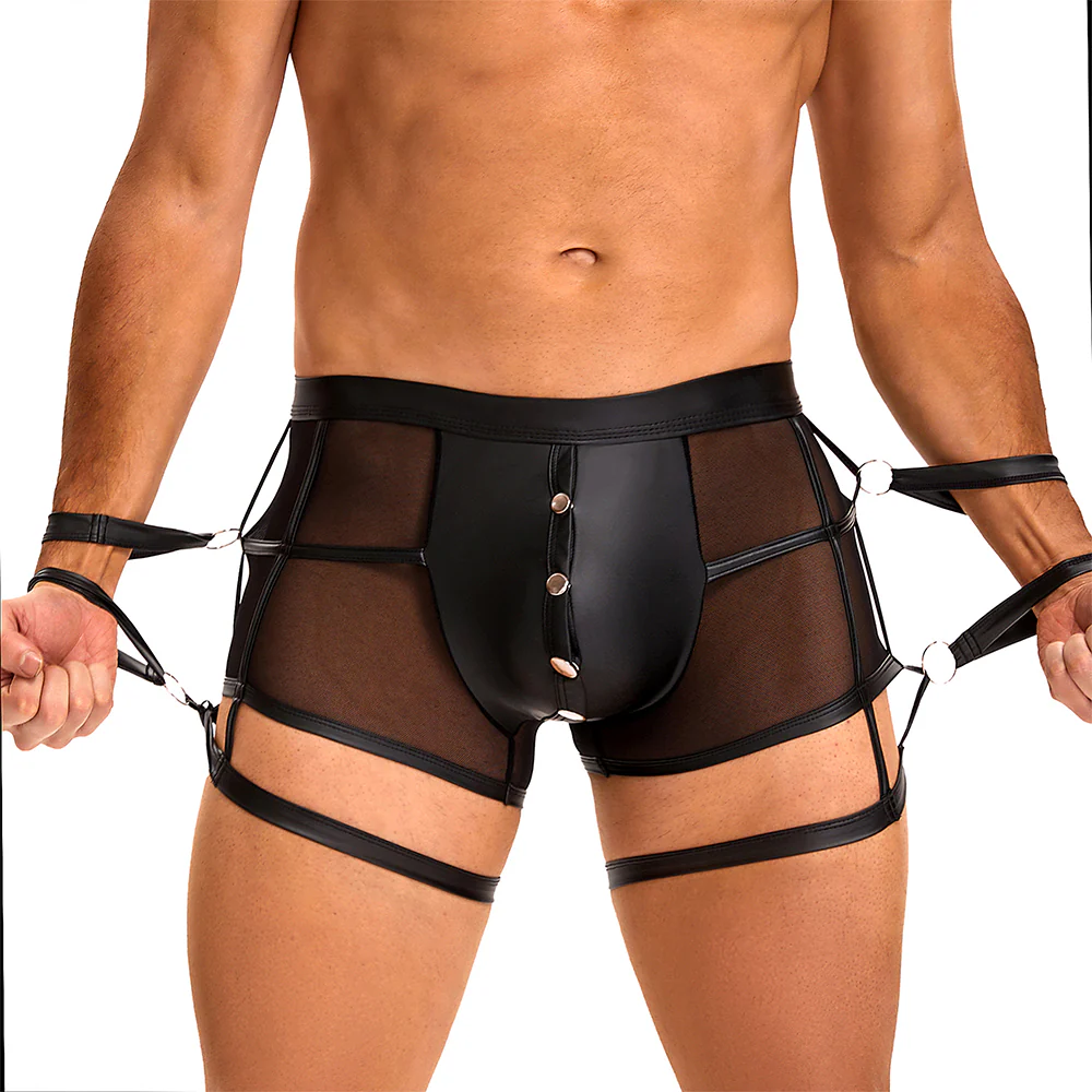 Oh Yeah Wet Look Mesh Boxers With Cuffs - Image 4