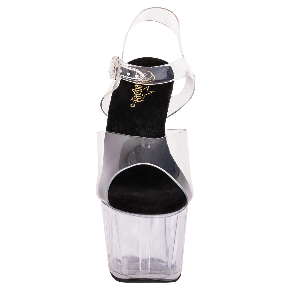 Pleaser Adore Premium 7" Stiletto Platform Sandals - Clear/Black-Clear - Image 3