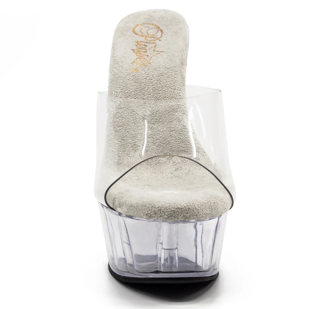 Pleaser Delight 6" Stiletto Platform Slide Sandals - Clear/Clear - Image 3
