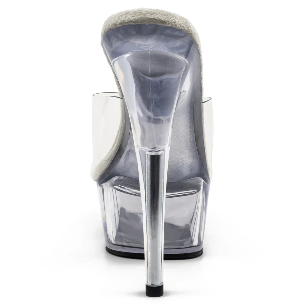 Pleaser Delight 6" Stiletto Platform Slide Sandals - Clear/Clear - Image 4