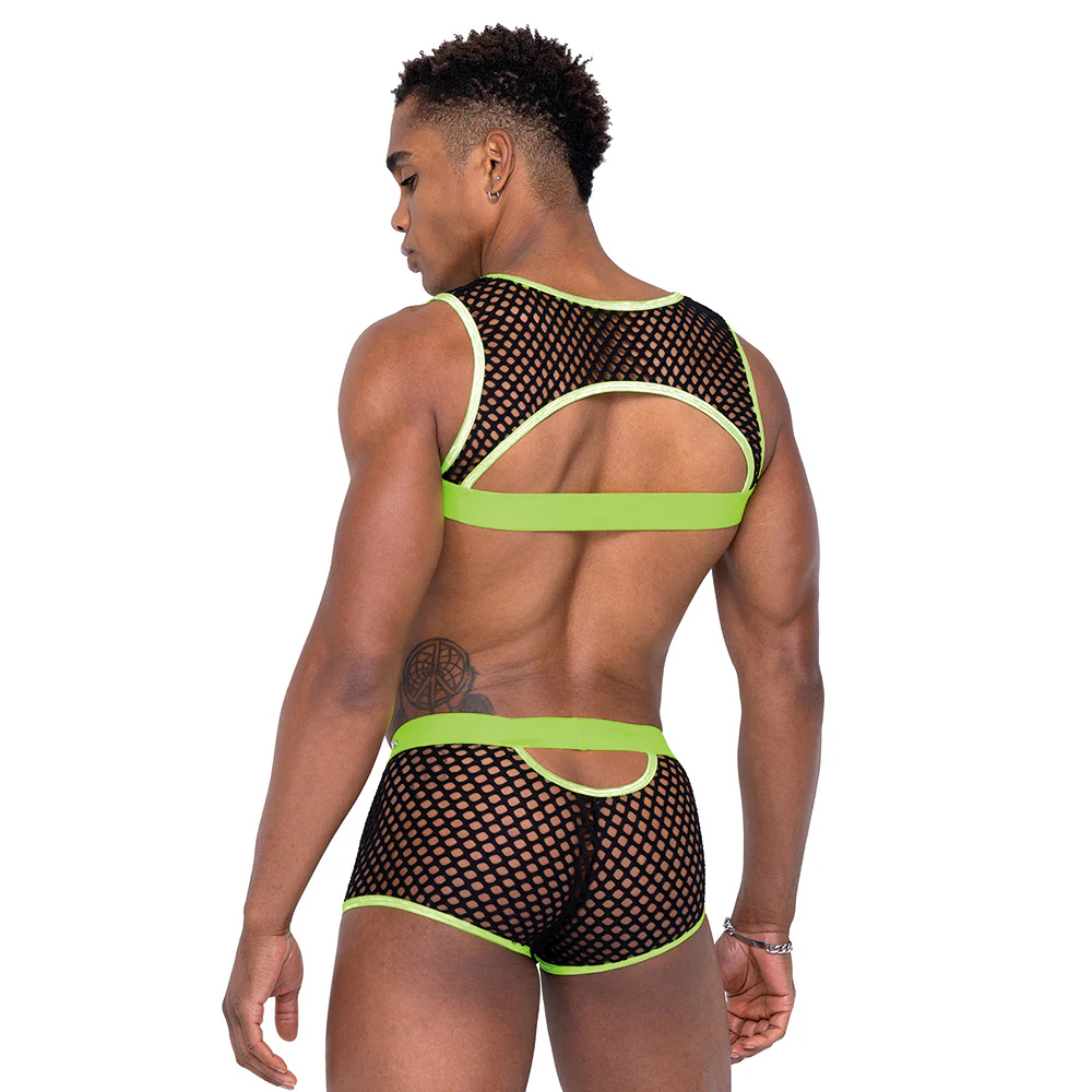 Roma Glow in the Dark Elastic Studded Fishnet Mesh Vinyl Trunks - Image 4