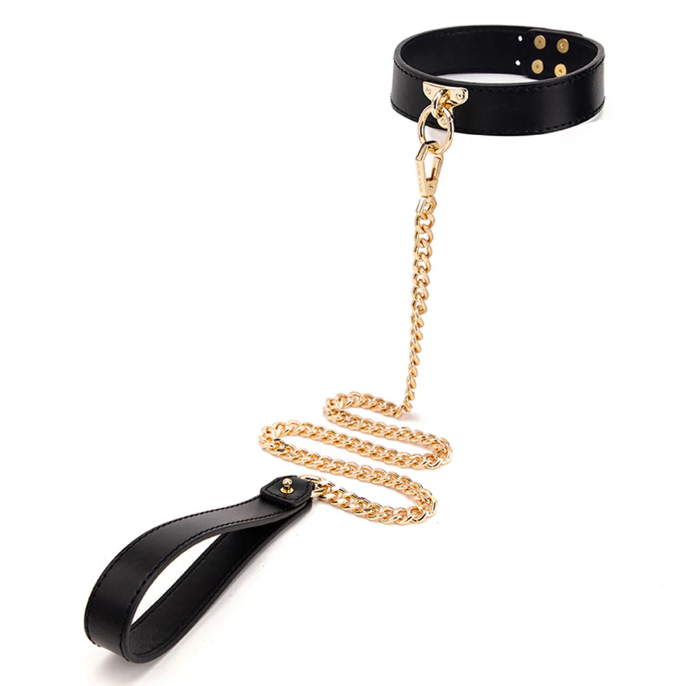 Sexyland Faux Leather Push-Stud Collar & Chain Leash